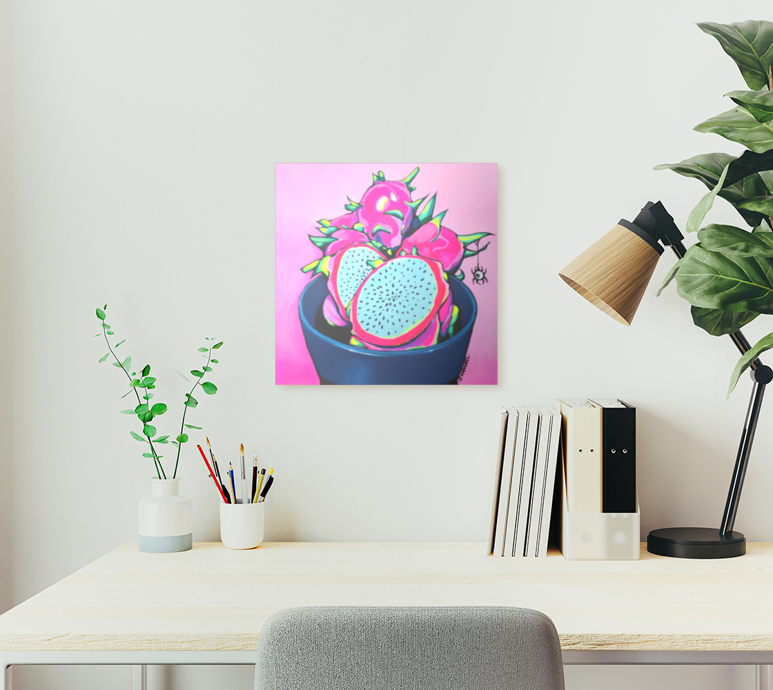 Neon Pink Dragon Fruit Aluminum Wall Art