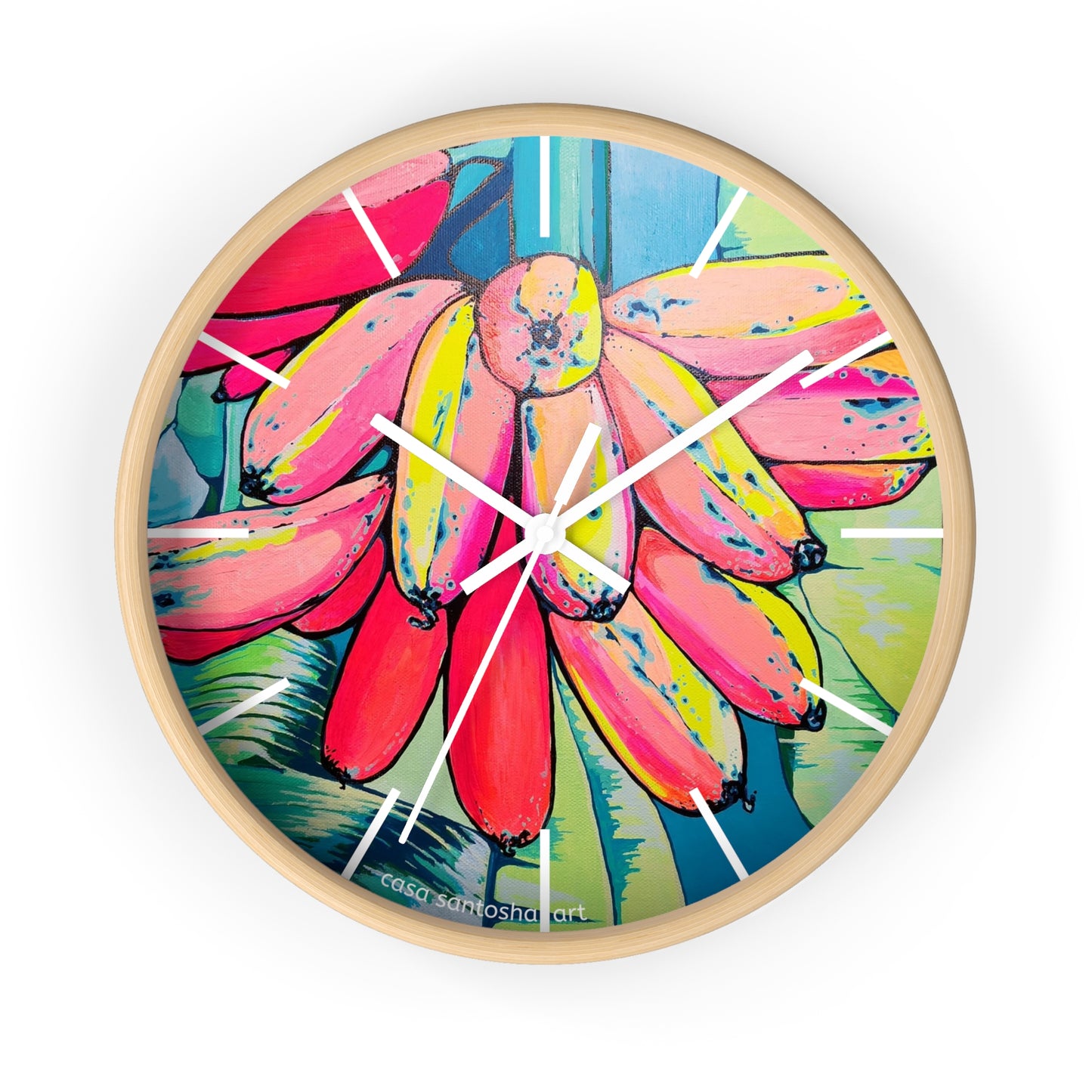 Neon Primitivo Bananas Pop Art Wall Clock
