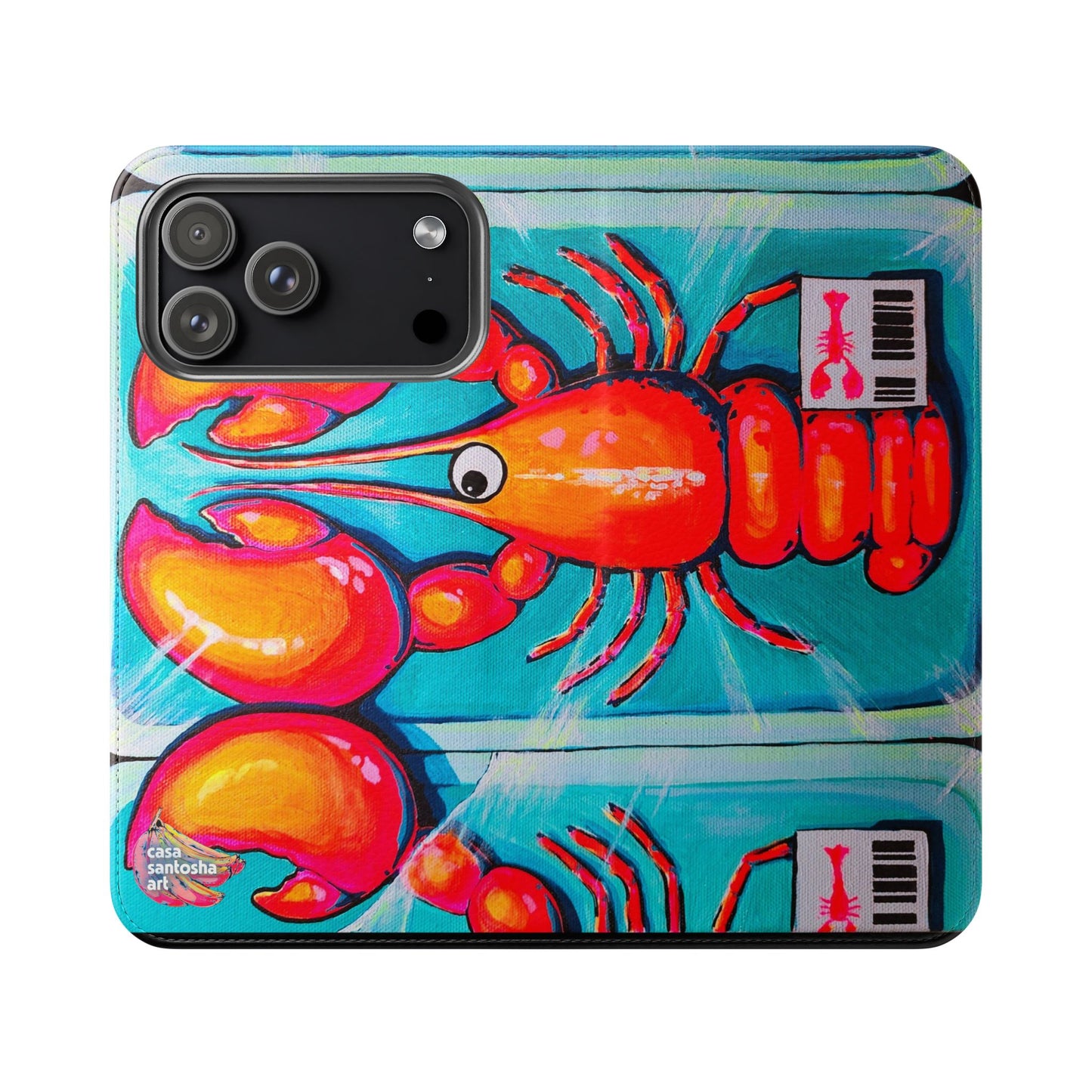 Neon Lobster Flip Phone Case – Wallet Cover with Card Slots