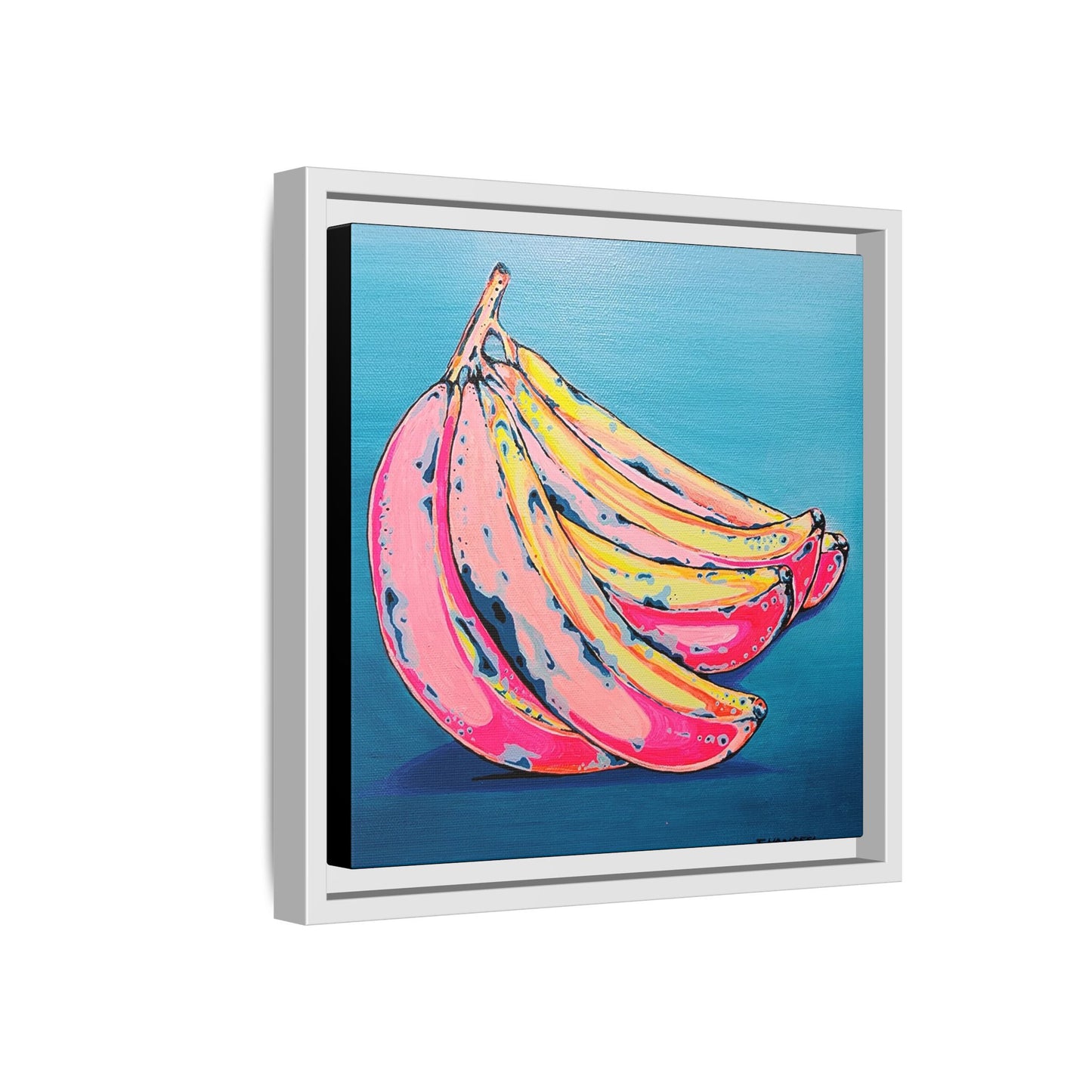 Framed Neon Bananas Canvas Print