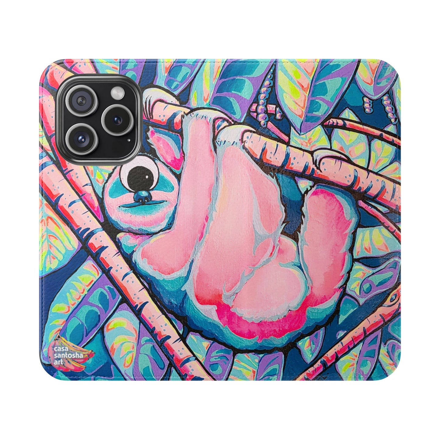 Cyclops Sloth Flip Phone Case – Wallet Cover with Card Slots