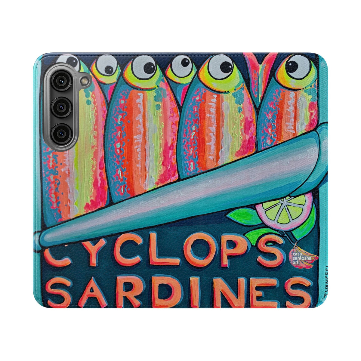 Neon Sardines Flip Phone Case – Wallet Cover with Card Slots