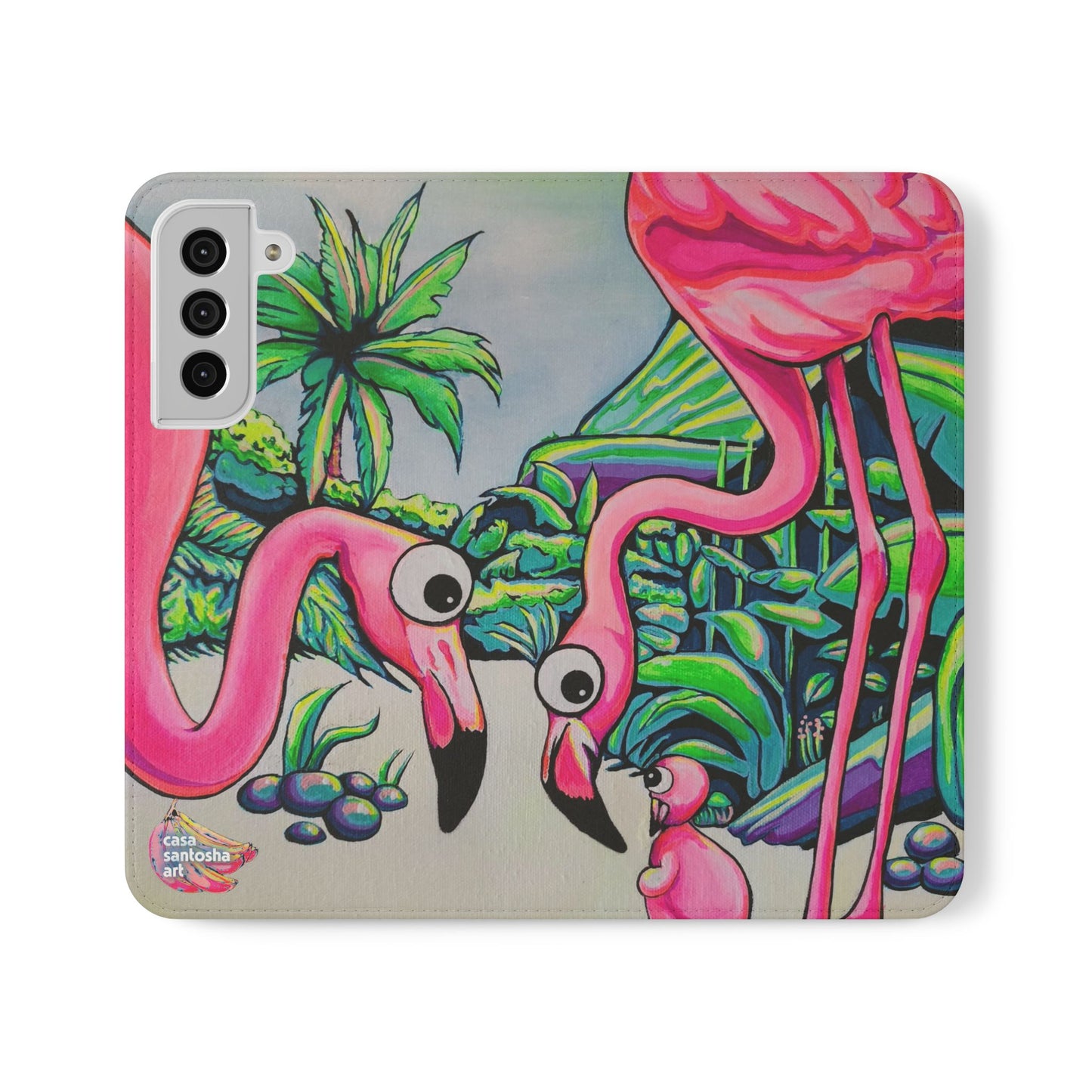 Cyclops Flamingo Family Flip Phone Case – Wallet Cover with Card Slots