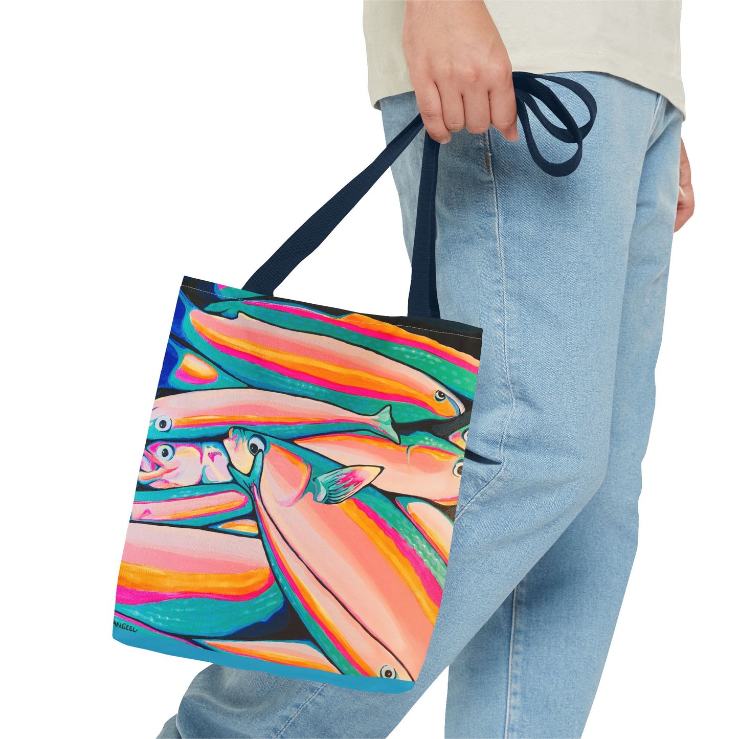 Premium Neon Fish Tote Bag, Original Artist Design, Reusable Shopping Tote, Eco-Friendly