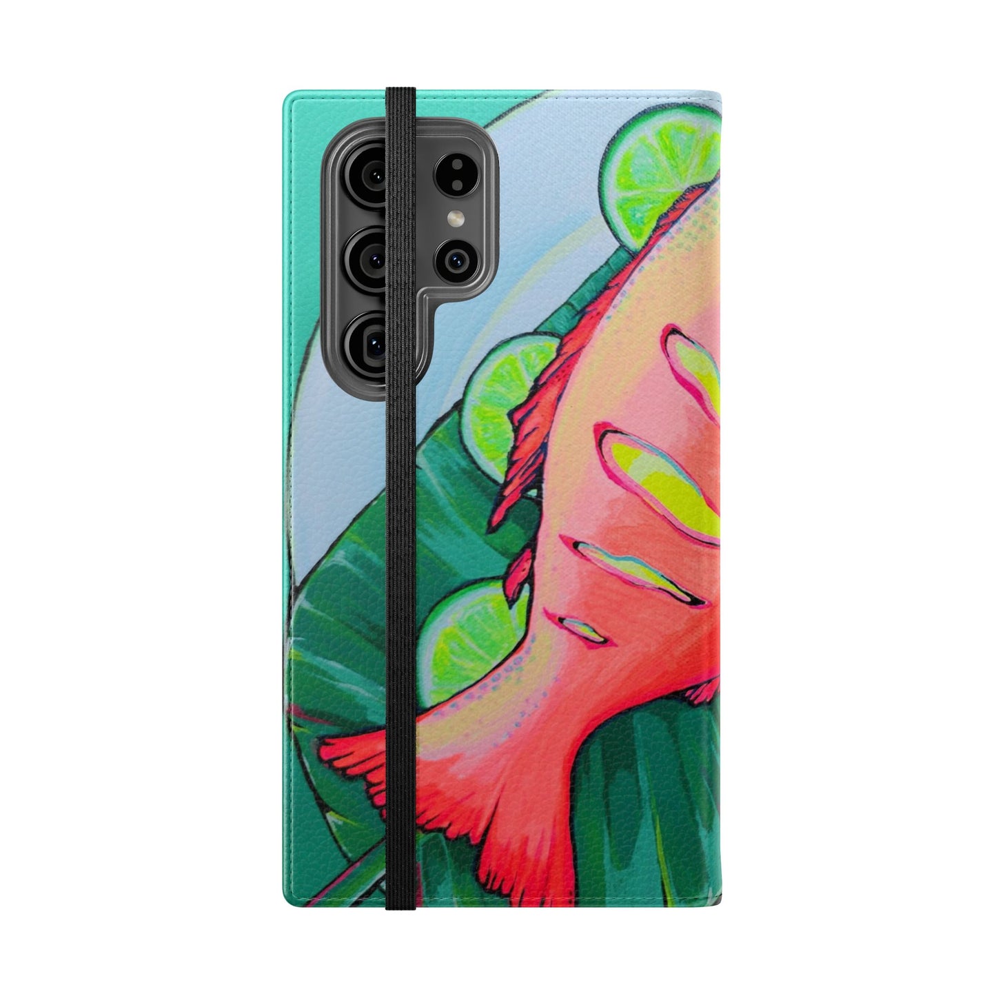 Neon Fried Fish Flip Phone Case – Wallet Cover with Card Slots