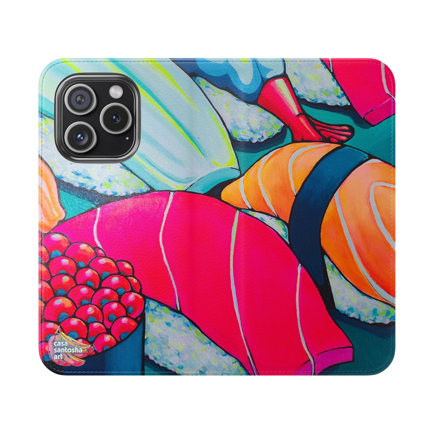 Neon Sushi Flip Phone Case – Wallet Cover with Card Slots
