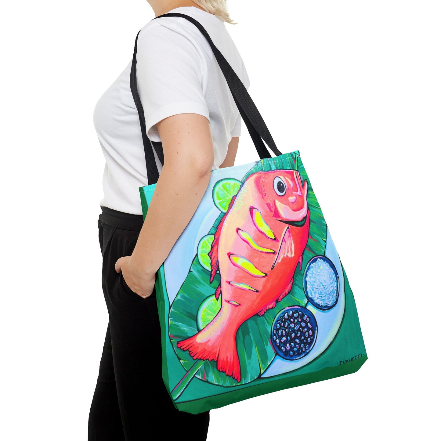 Premium Neon Fried Fish Tote Bag, Original Artist Design, Reusable Shopping Tote, Eco-Friendly