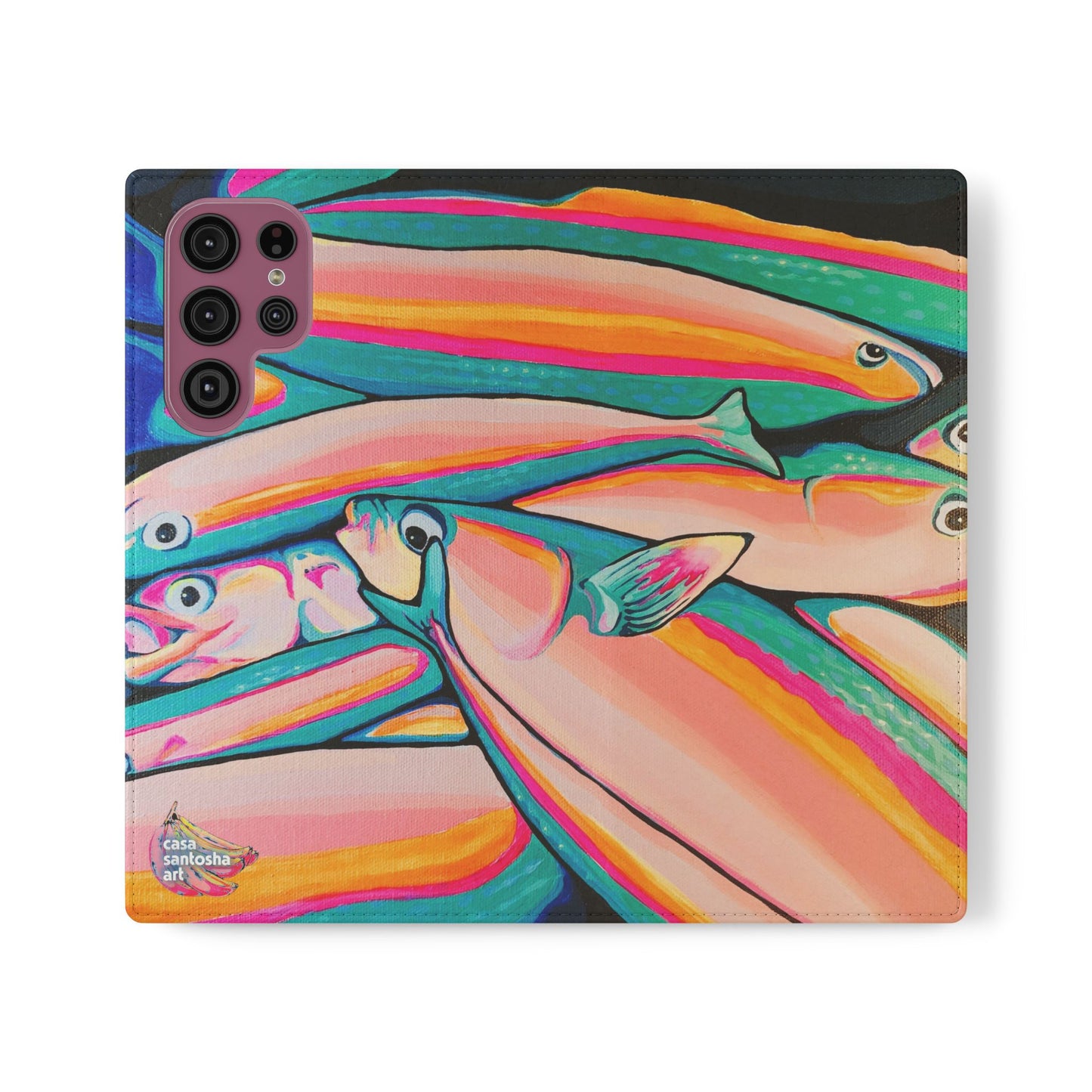 Neon Fish Flip Phone Case – Wallet Cover with Card Slots
