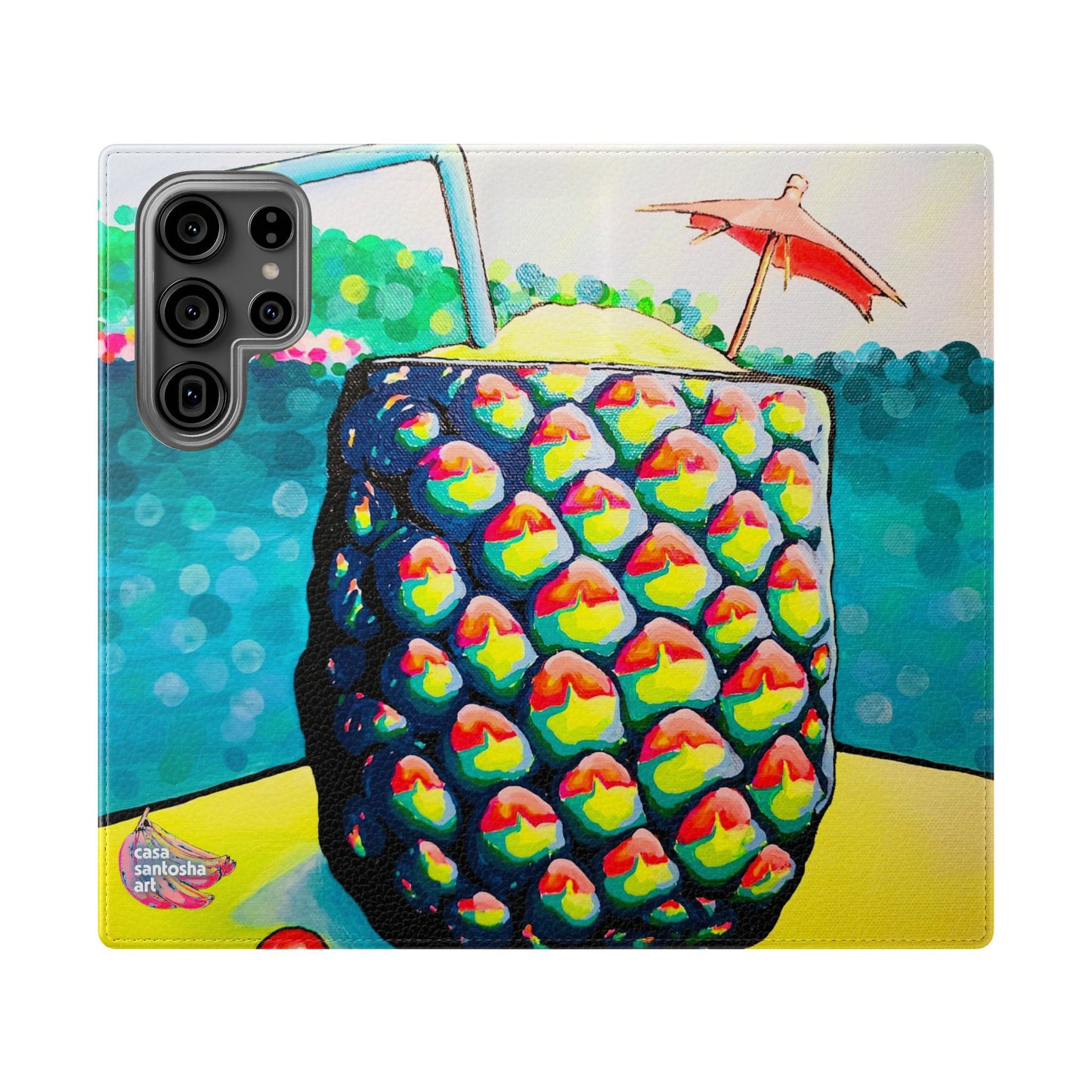 Neon Piña Colada Flip Phone Case – Wallet Cover with Card Slots