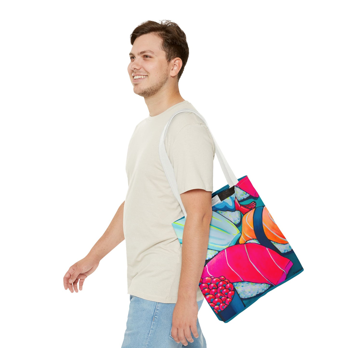 Sac fourre-tout Sushi Néon Premium, Design d'artiste original, Sac de courses réutilisable, Écologique
