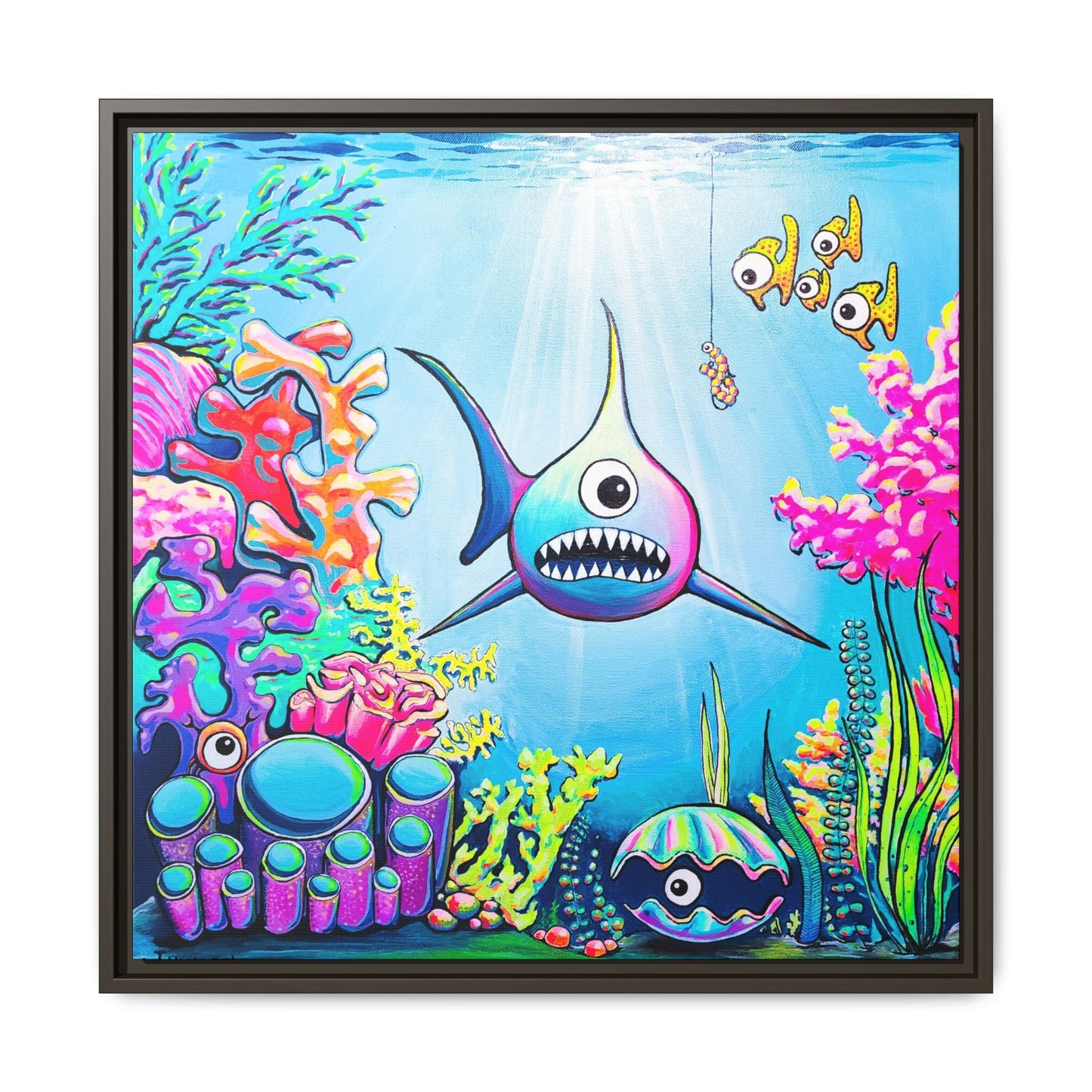 Framed Cyclops Shark Canvas Print