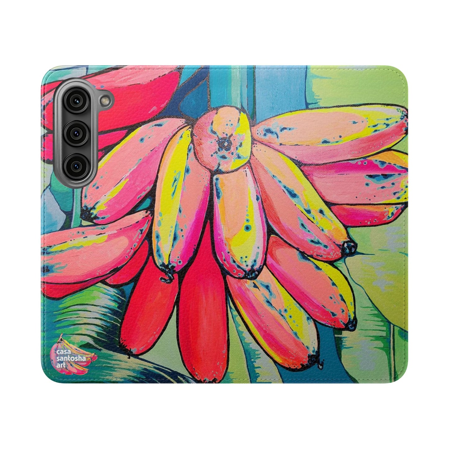 Neon Primitivo Bananas Flip Phone Case – Wallet Cover with Card Slots