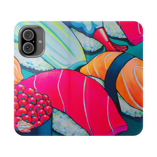 Neon Sushi Flip Phone Case – Wallet Cover with Card Slots