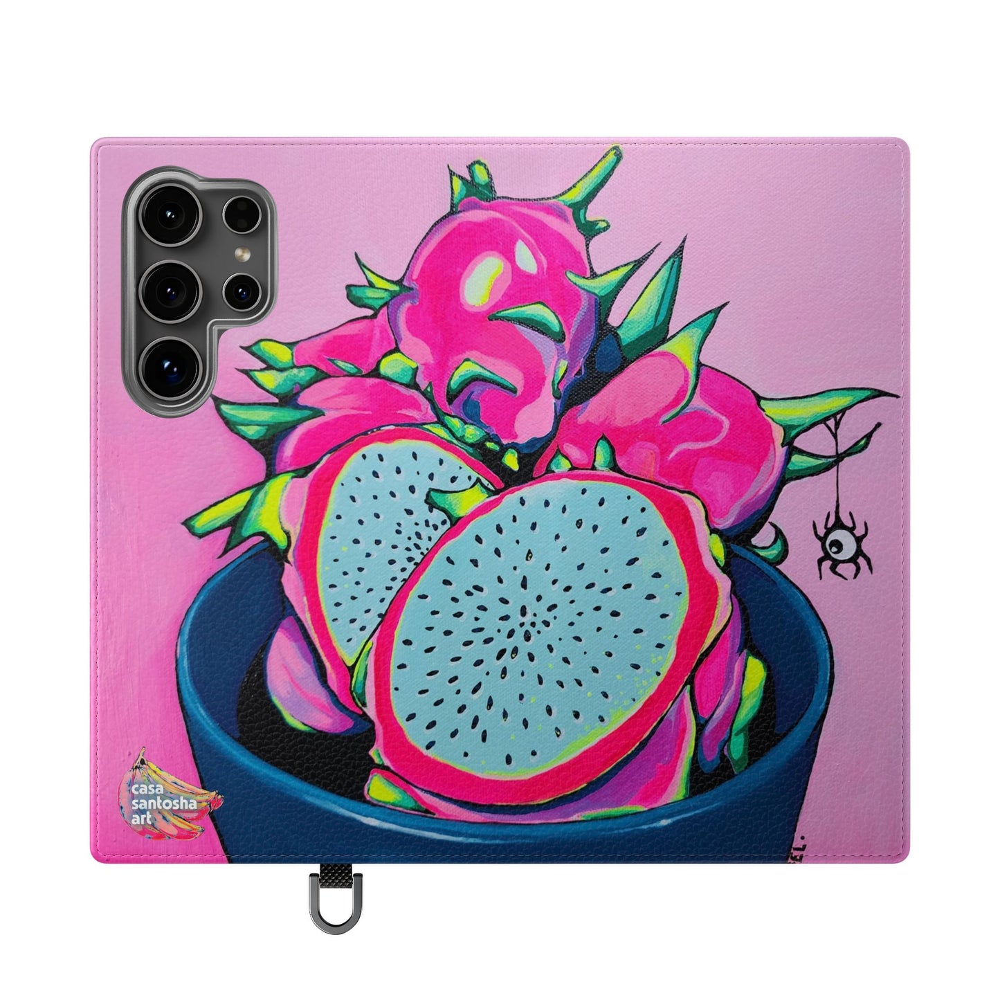 Neon Pink Dragon Fruit Flip Phone Case – Wallet Cover with Card Slots