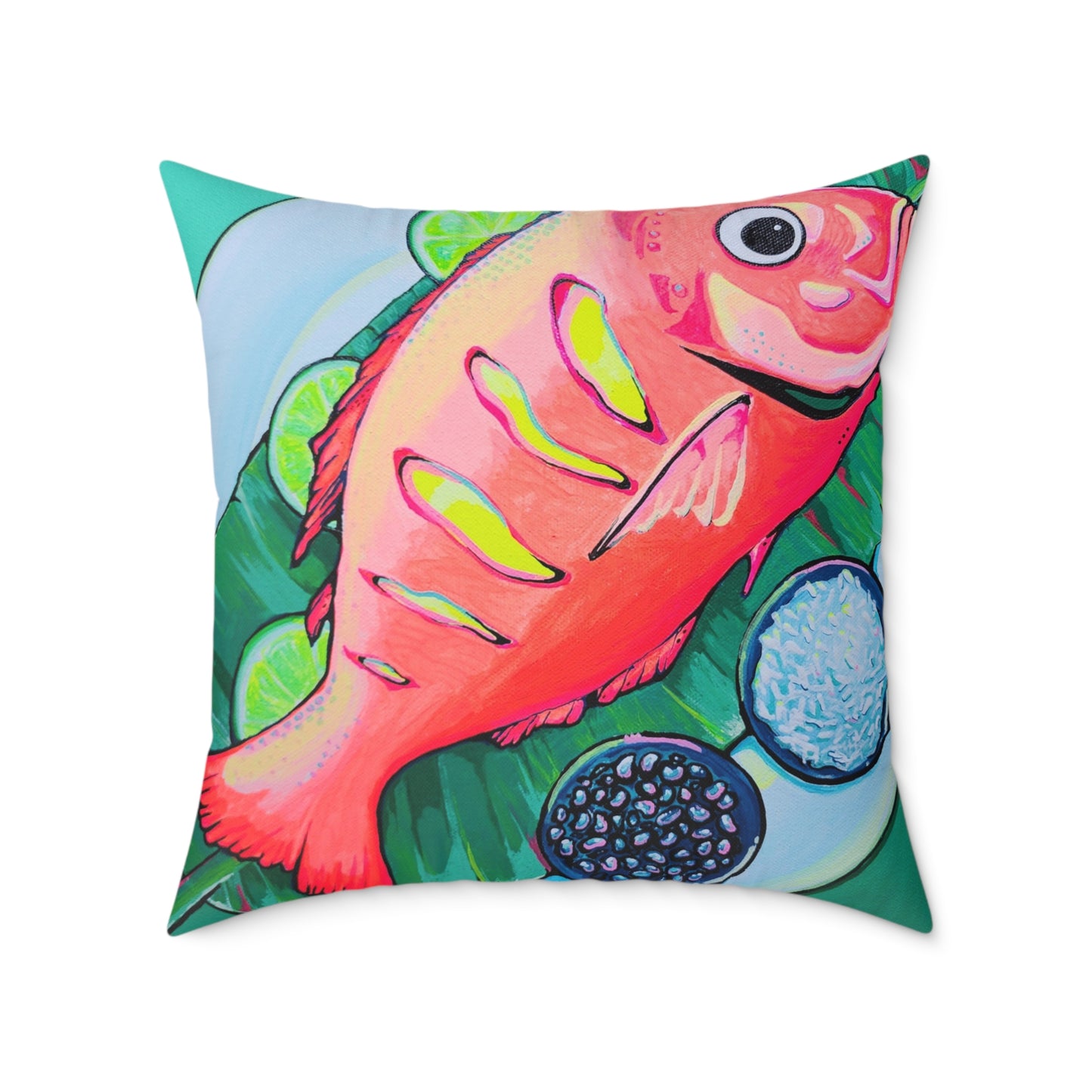 Neon Fried Fish Art Canvas Decorative Pillow