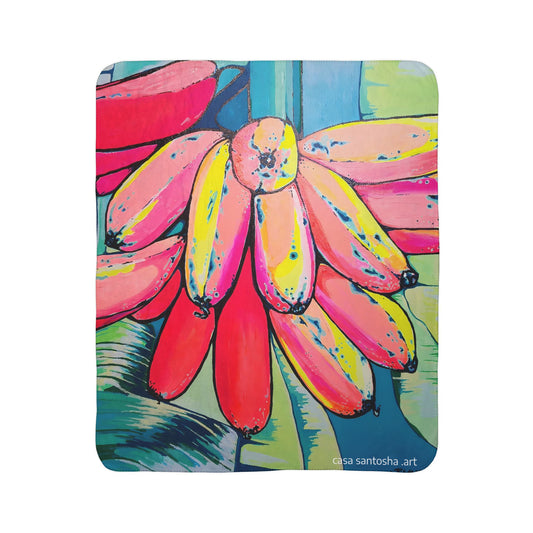 Neon Primitivo Bananas Fleece Sherpa Blanket