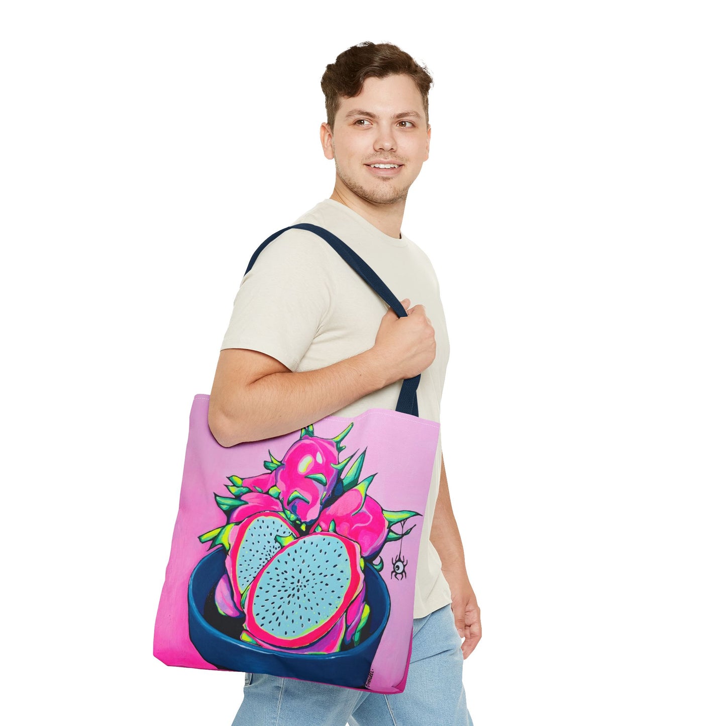 Premium Neon Pink Dragon Fruit Tote Bag, Original Artist Design, Reusable Shopping Tote, Eco-Friendly