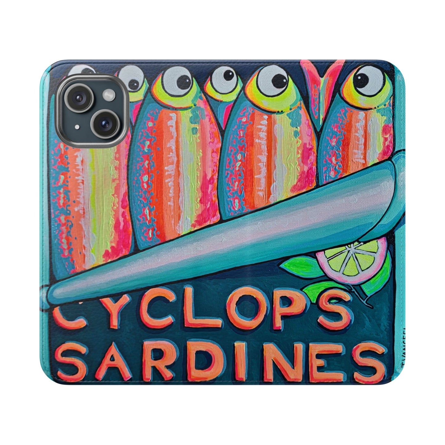 Neon Sardines Flip Phone Case – Wallet Cover with Card Slots