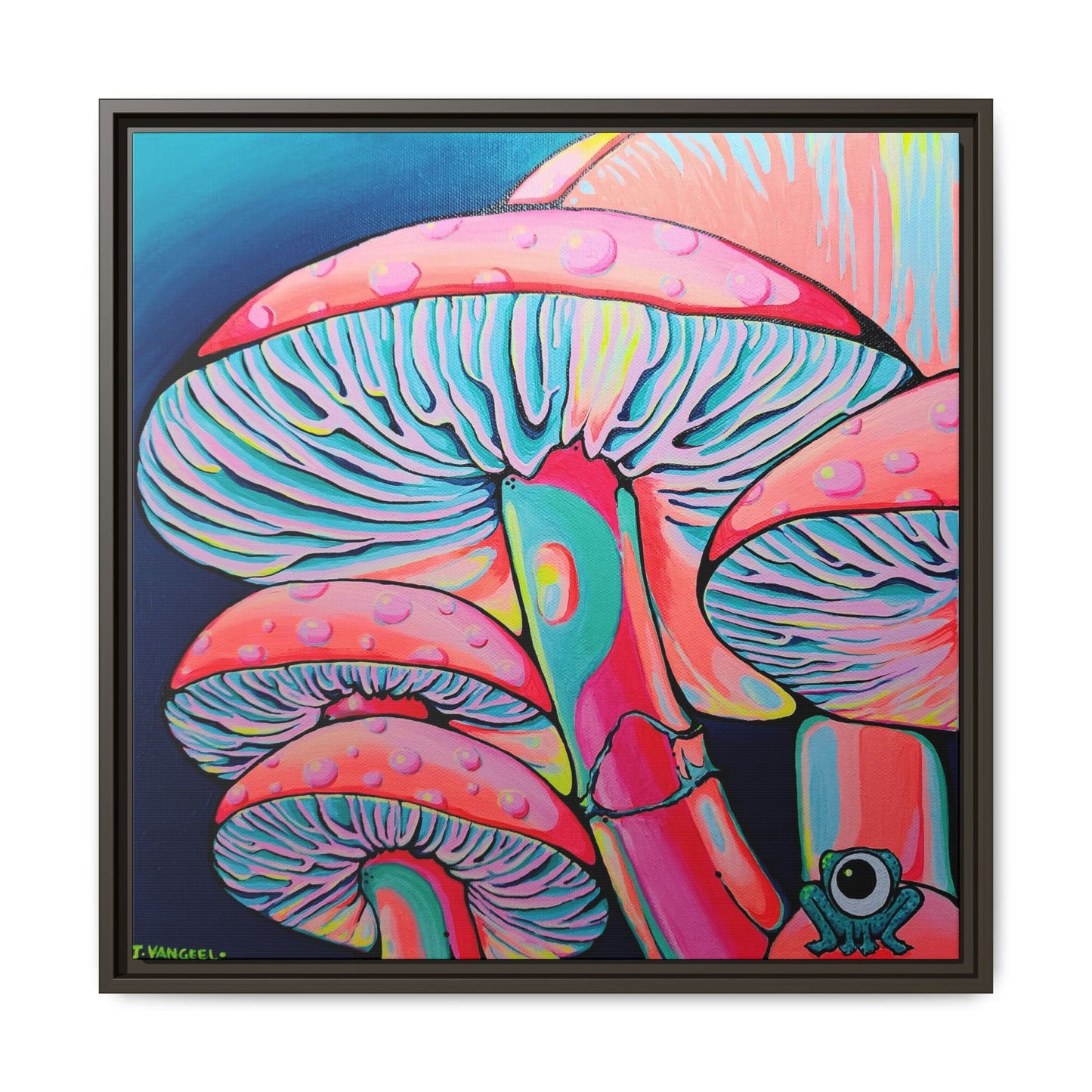 Framed Trippy Mushrooms Canvas Print