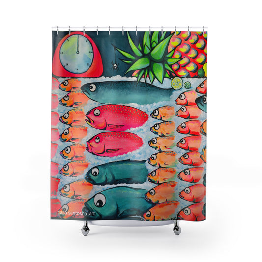 Neon Cabo Fish Market Pop Art Shower Curtain