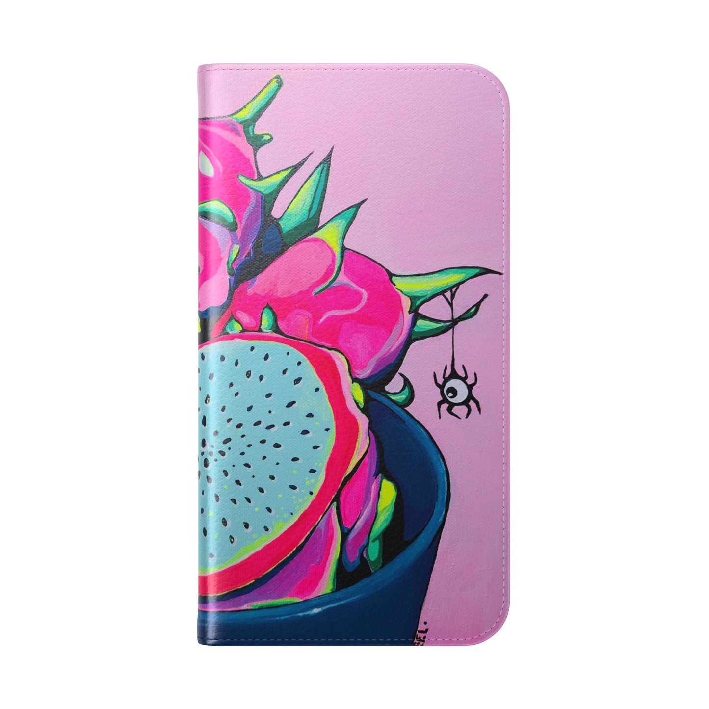 Neon Pink Dragon Fruit Flip Phone Case – Wallet Cover with Card Slots