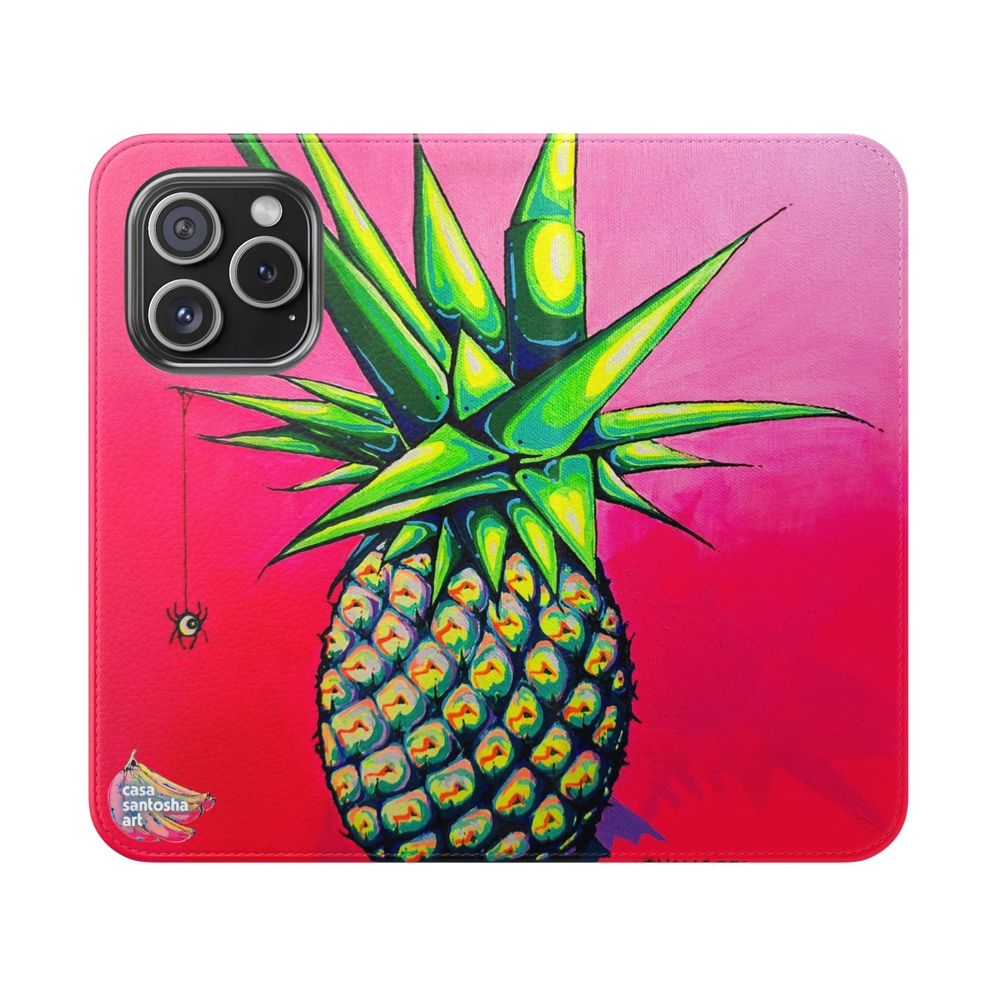 Neon Pineapple Flip Phone Case – Wallet Cover with Card Slots