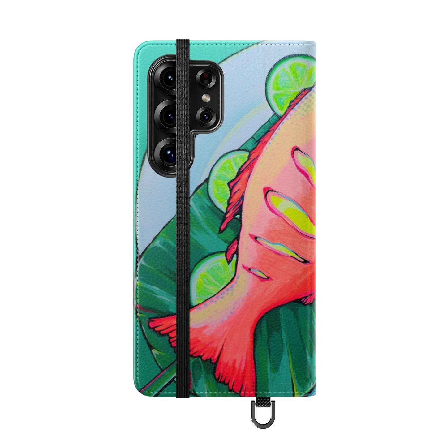 Neon Fried Fish Flip Phone Case – Wallet Cover with Card Slots