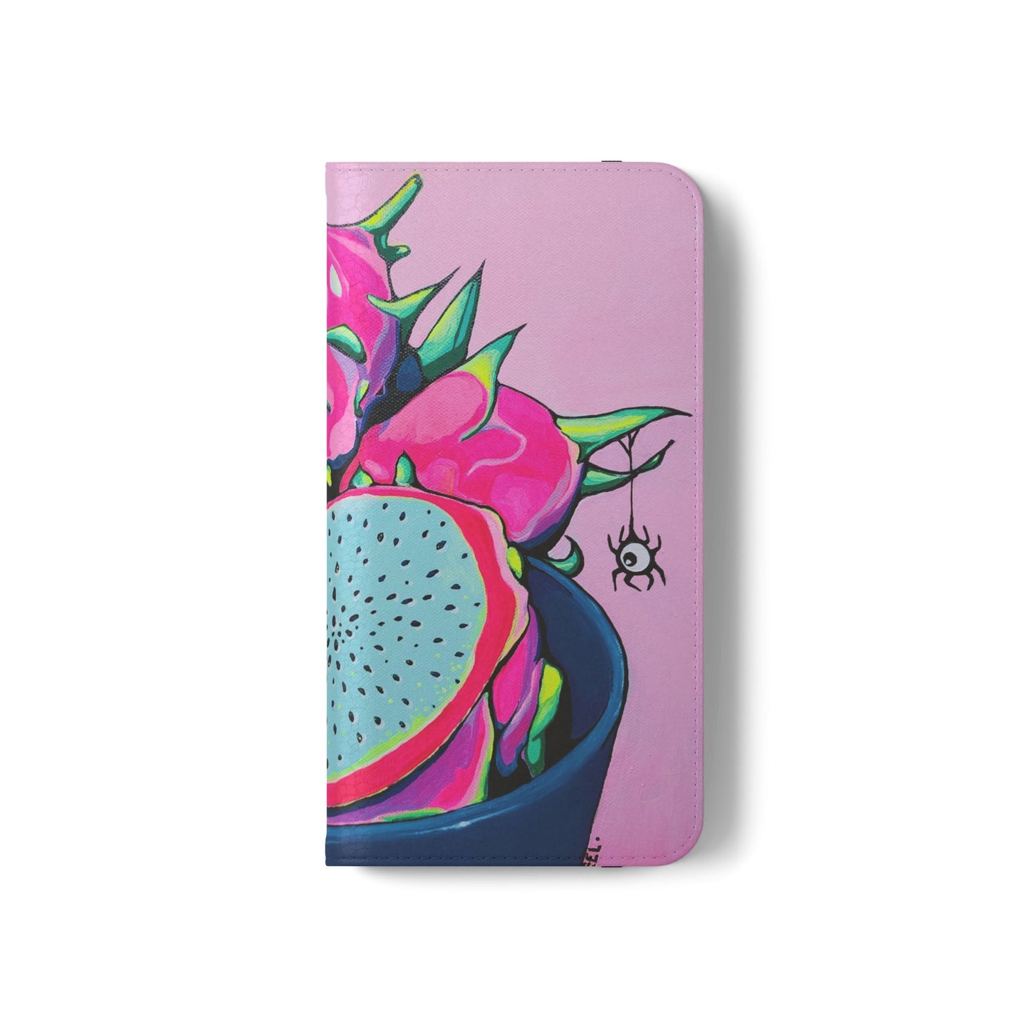 Neon Pink Dragon Fruit Flip Phone Case – Wallet Cover with Card Slots