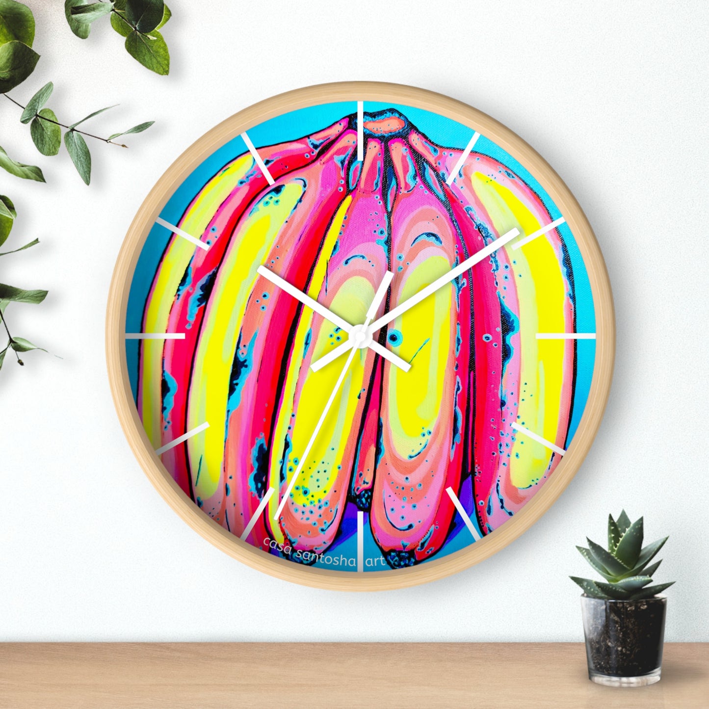 Neon Fat Bananas Pop Art Wall Clock