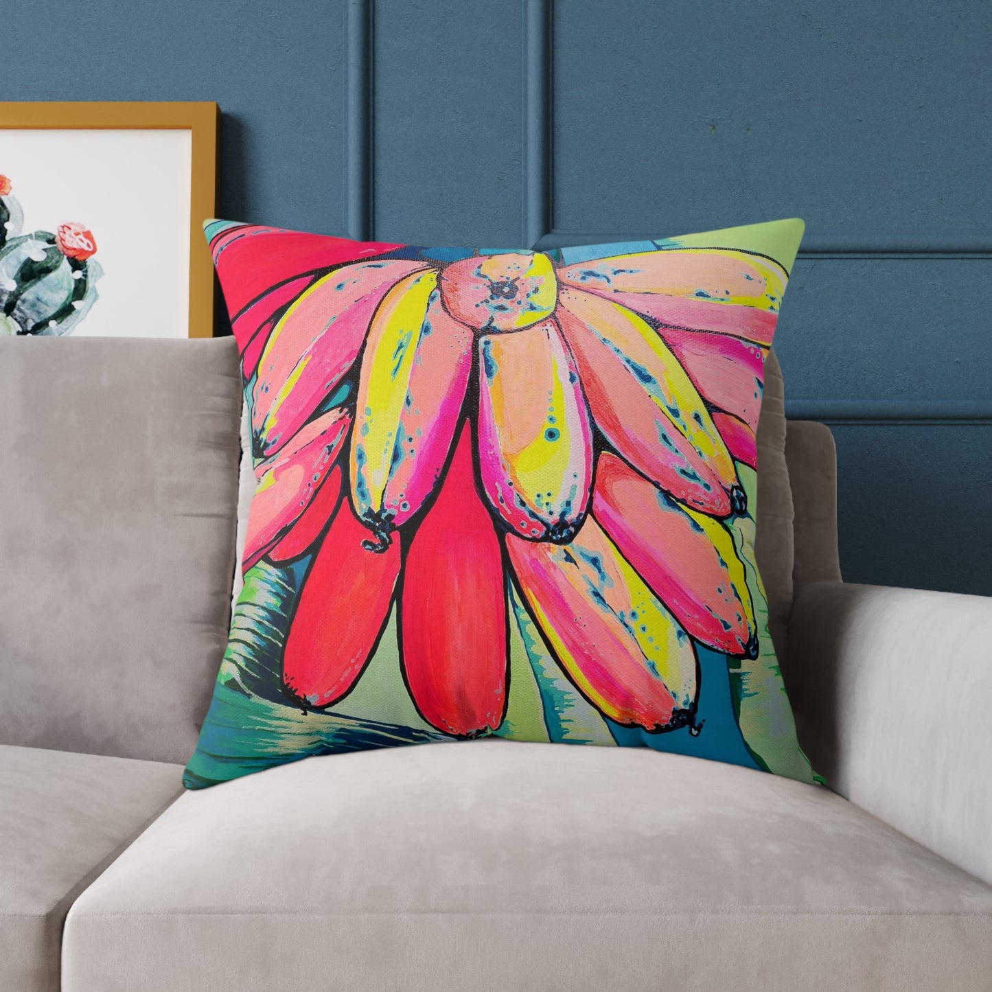 Neon Primitivo Bananas Art Canvas Decorative Pillow