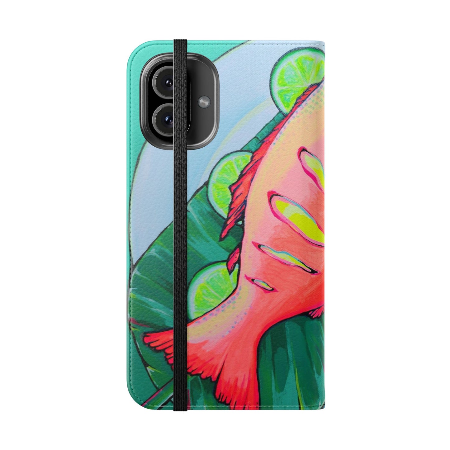 Neon Fried Fish Flip Phone Case – Wallet Cover with Card Slots