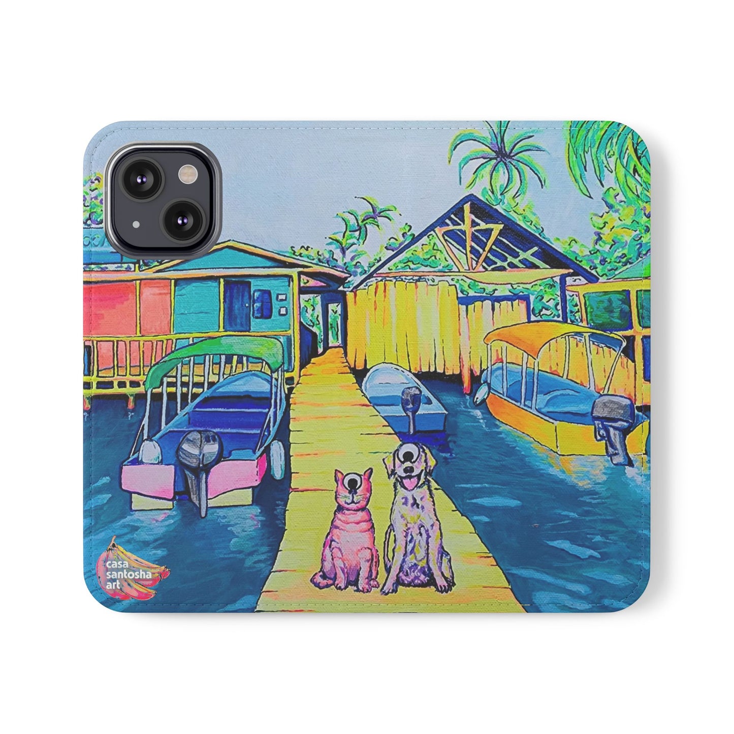 Cyclops Cat and Dog in Bocas Flip Phone Case – Wallet Cover with Card Slots