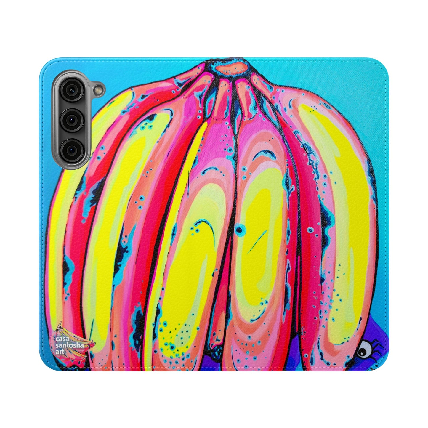 Neon Fat Bananas Flip Phone Case – Wallet Cover with Card Slots