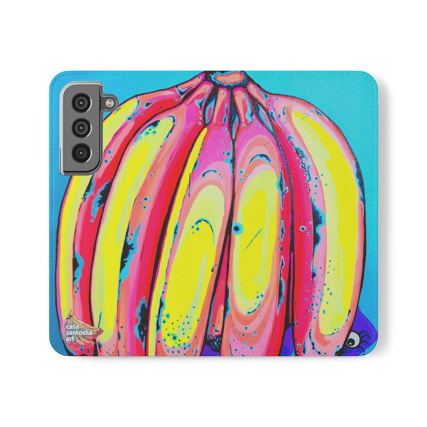 Neon Fat Bananas Flip Phone Case – Wallet Cover with Card Slots
