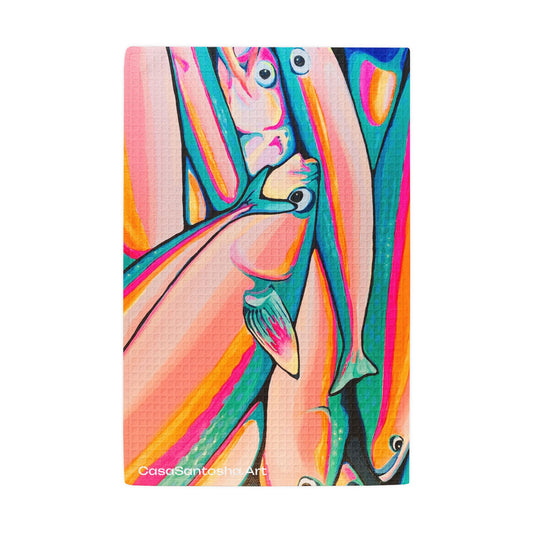 Neon Fish Waffle Weave Kitchen Hand Towel