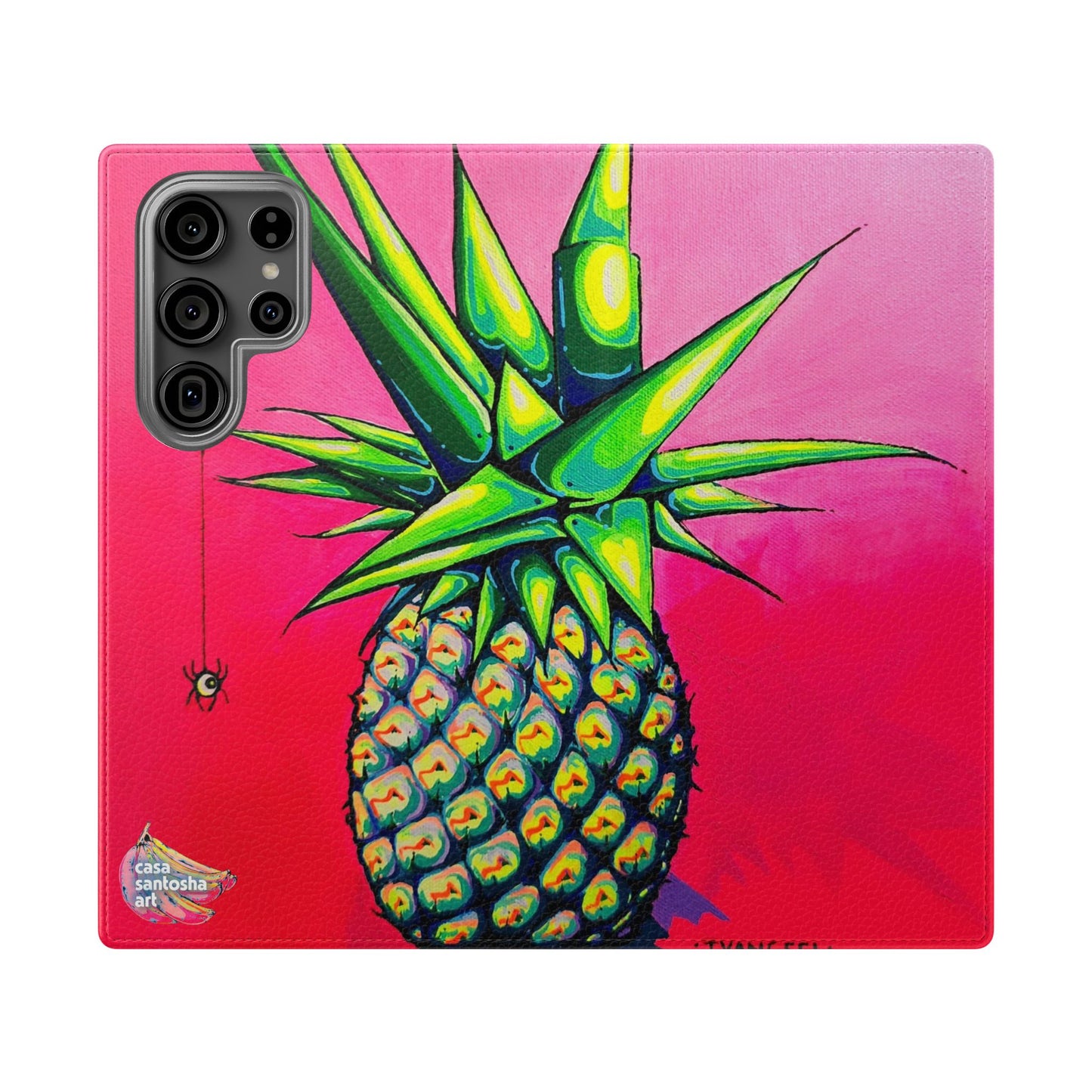 Neon Pineapple Flip Phone Case – Wallet Cover with Card Slots