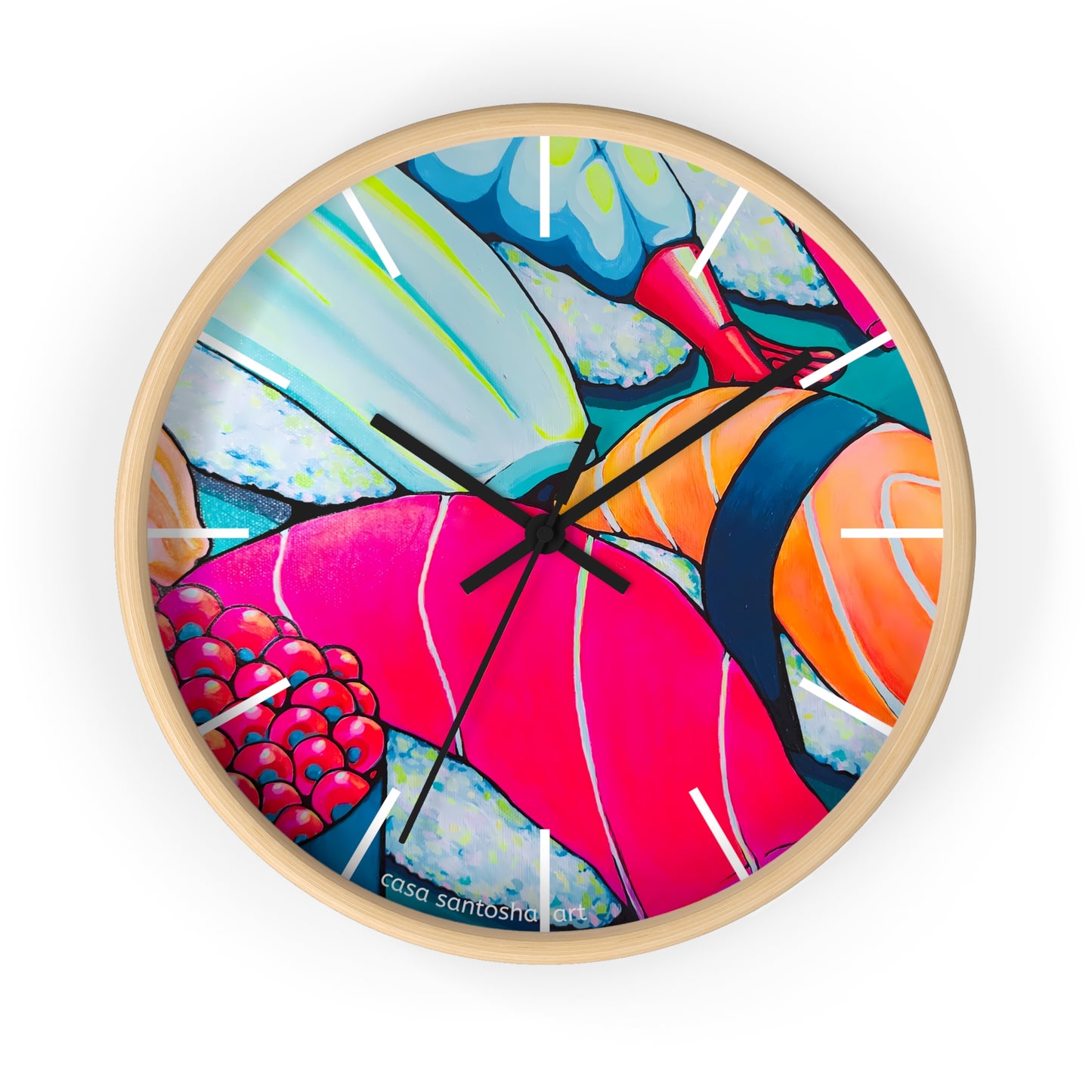 Horloge murale néon Sushi Pop Art