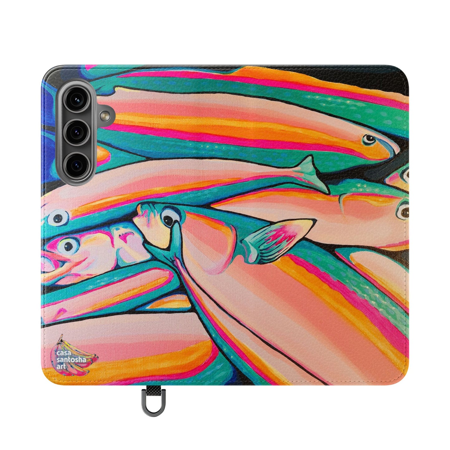 Neon Fish Flip Phone Case – Wallet Cover with Card Slots