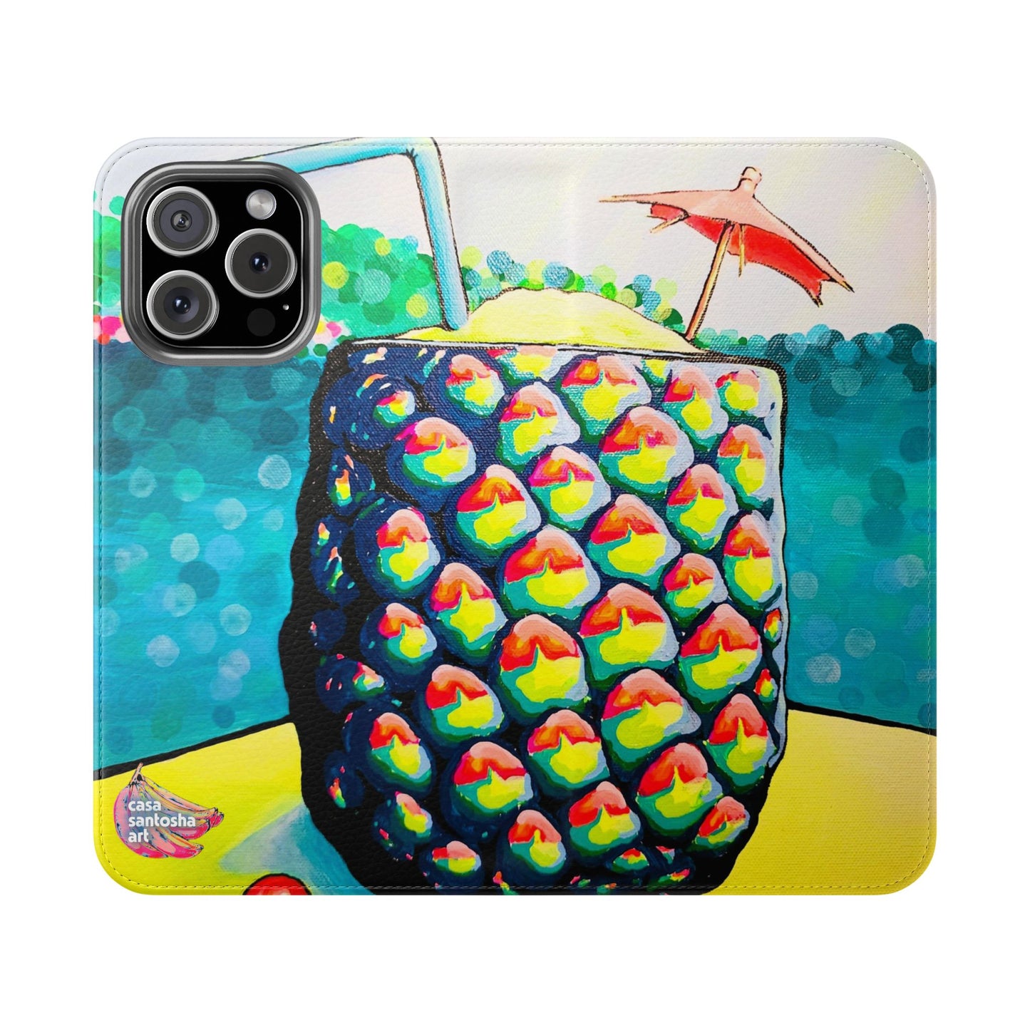 Neon Piña Colada Flip Phone Case – Wallet Cover with Card Slots