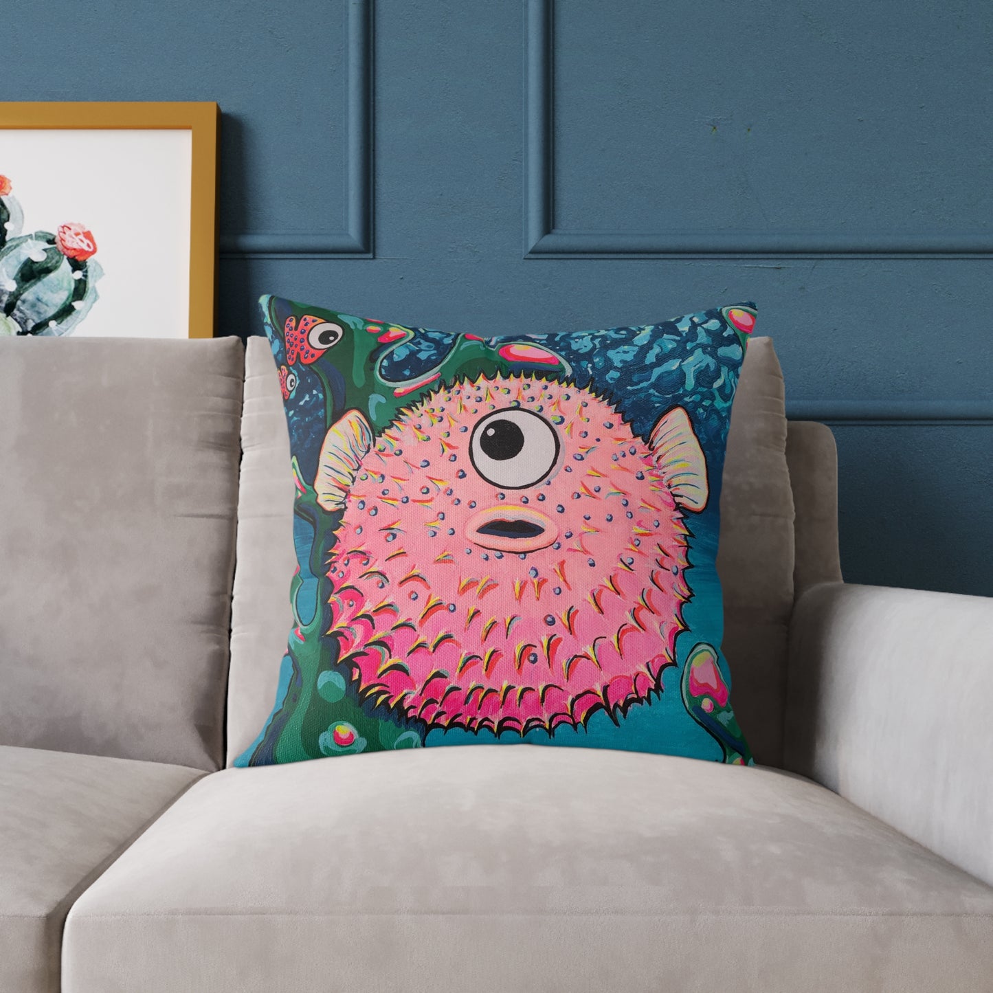 Cyclops Pufferfish Art Canvas Decorative Pillow