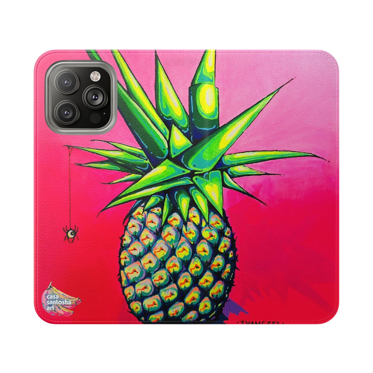Neon Pineapple Flip Phone Case – Wallet Cover with Card Slots