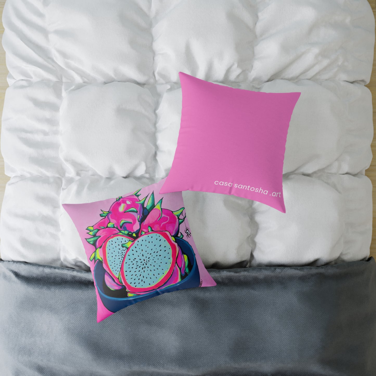 Neon Pink Dragon Fruit Art Canvas Decorative Pillow