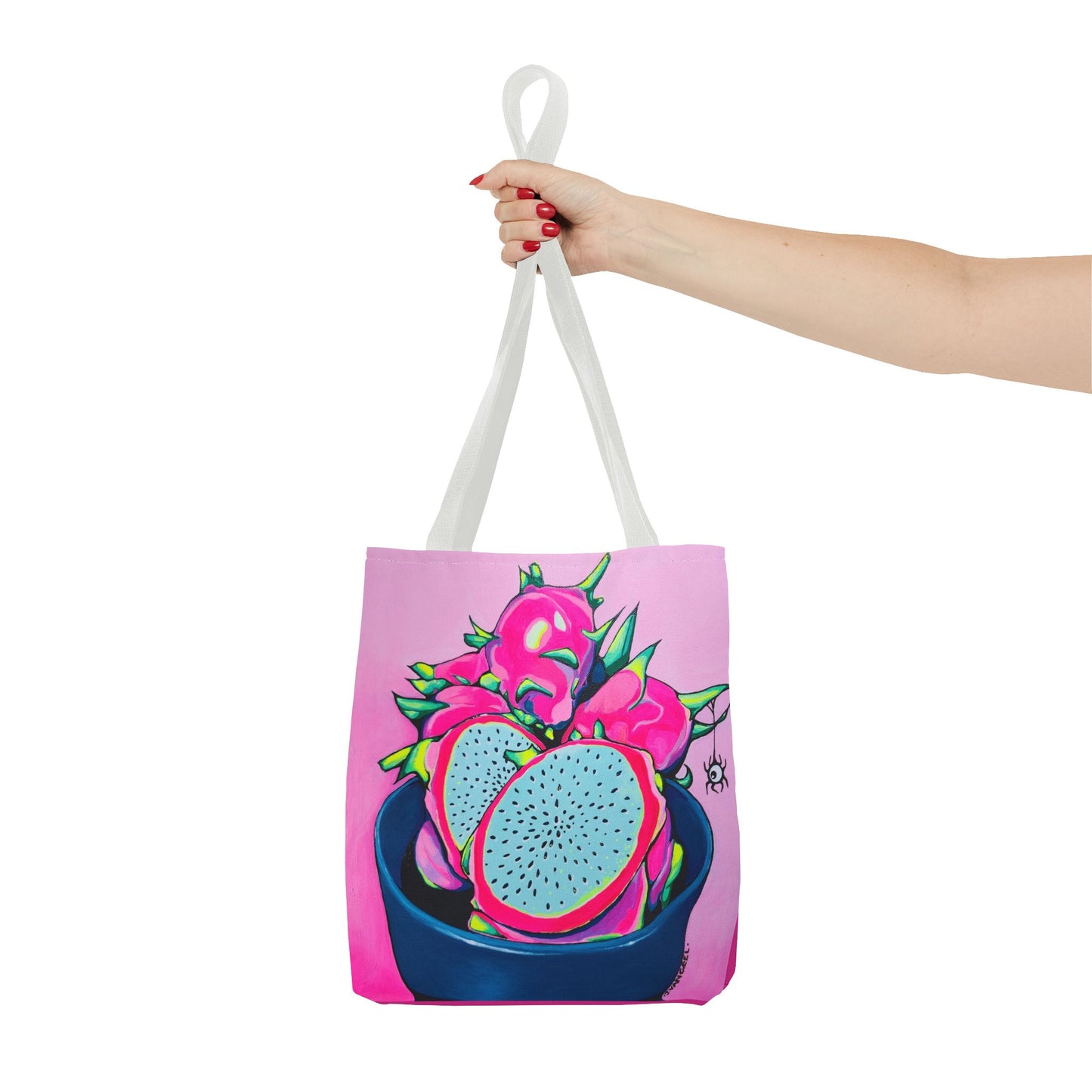Premium Neon Pink Dragon Fruit Tote Bag, Original Artist Design, Reusable Shopping Tote, Eco-Friendly