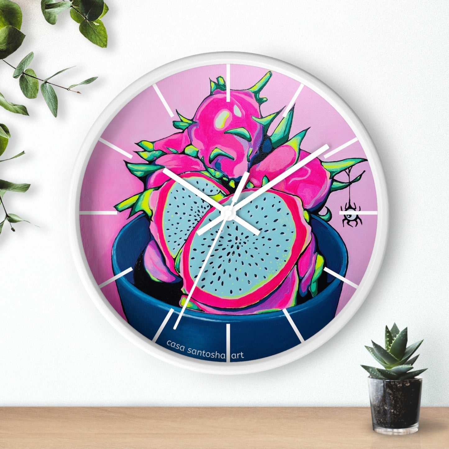Neon Pink Dragon Fruit Pop Art Wall Clock