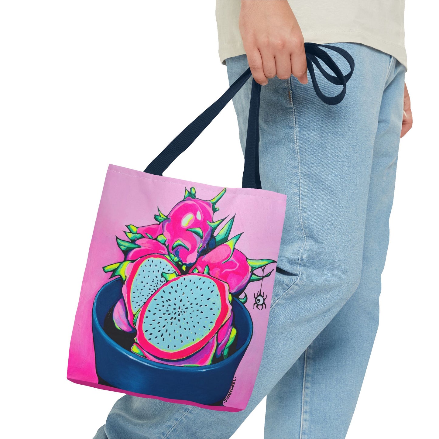 Premium Neon Pink Dragon Fruit Tote Bag, Original Artist Design, Reusable Shopping Tote, Eco-Friendly