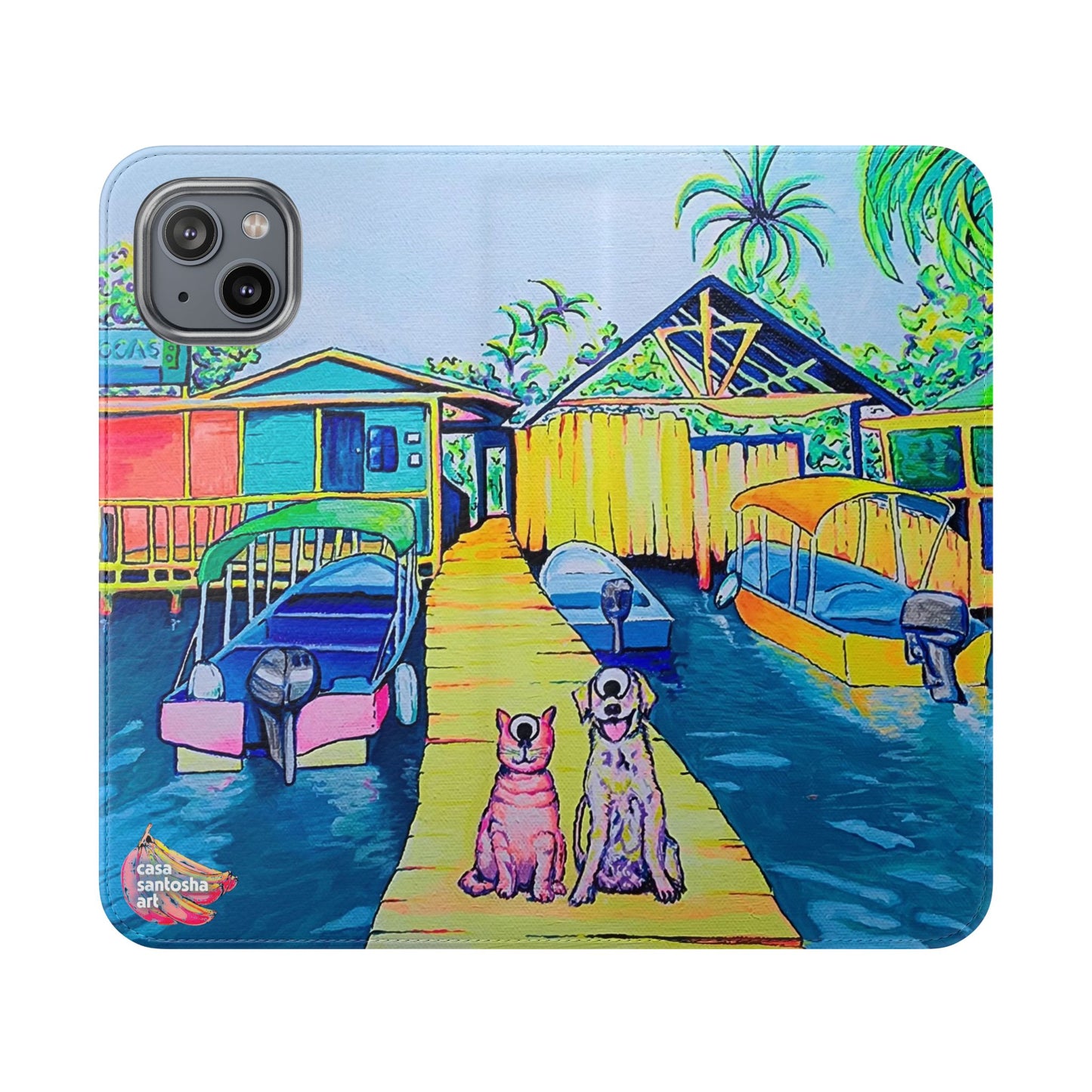 Cyclops Cat and Dog in Bocas Flip Phone Case – Wallet Cover with Card Slots