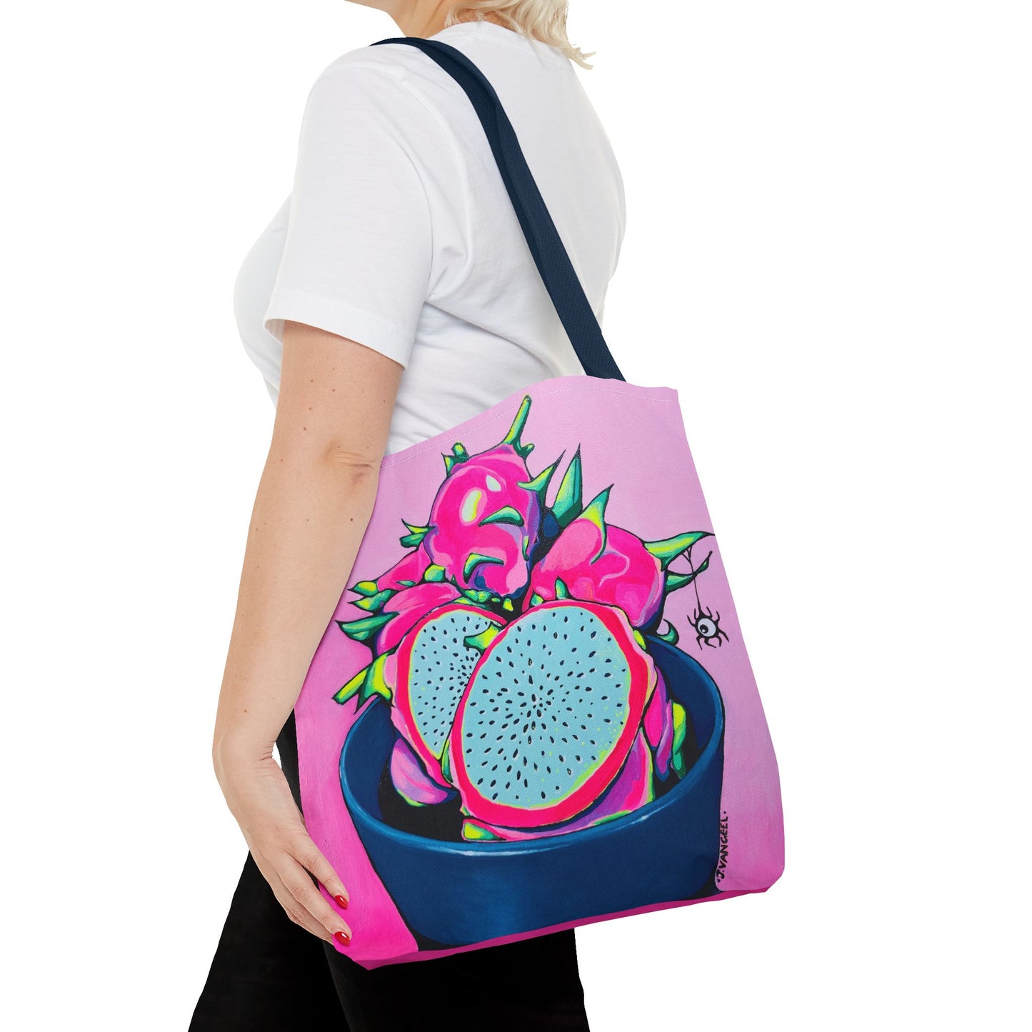 Premium Neon Pink Dragon Fruit Tote Bag, Original Artist Design, Reusable Shopping Tote, Eco-Friendly