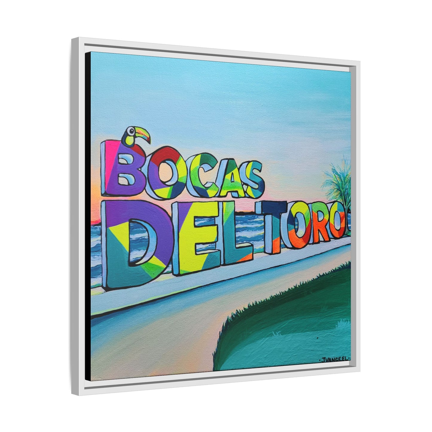 Framed Bocas Del Toro Sign Canvas Print