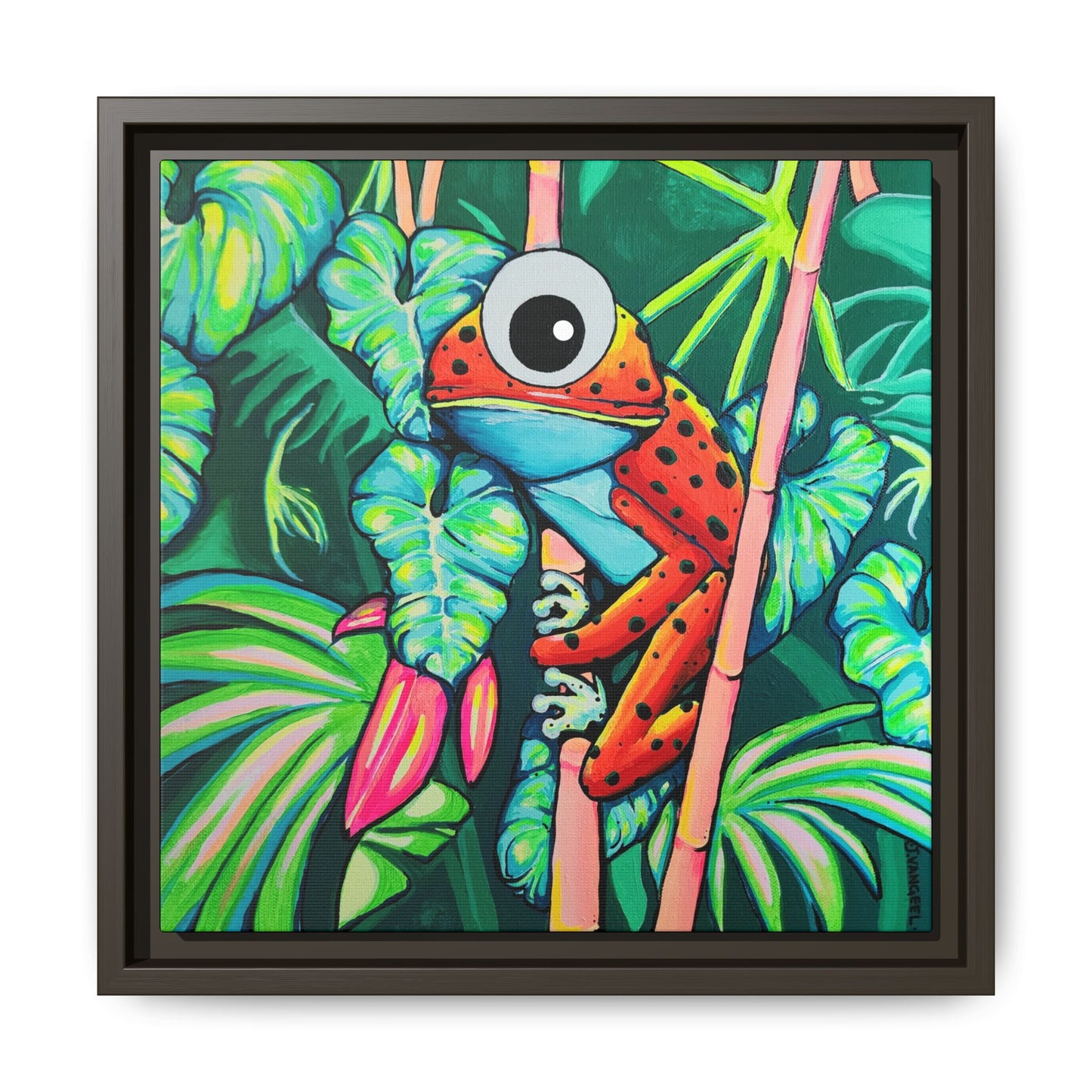 Framed Cyclops Red Frog Canvas Print