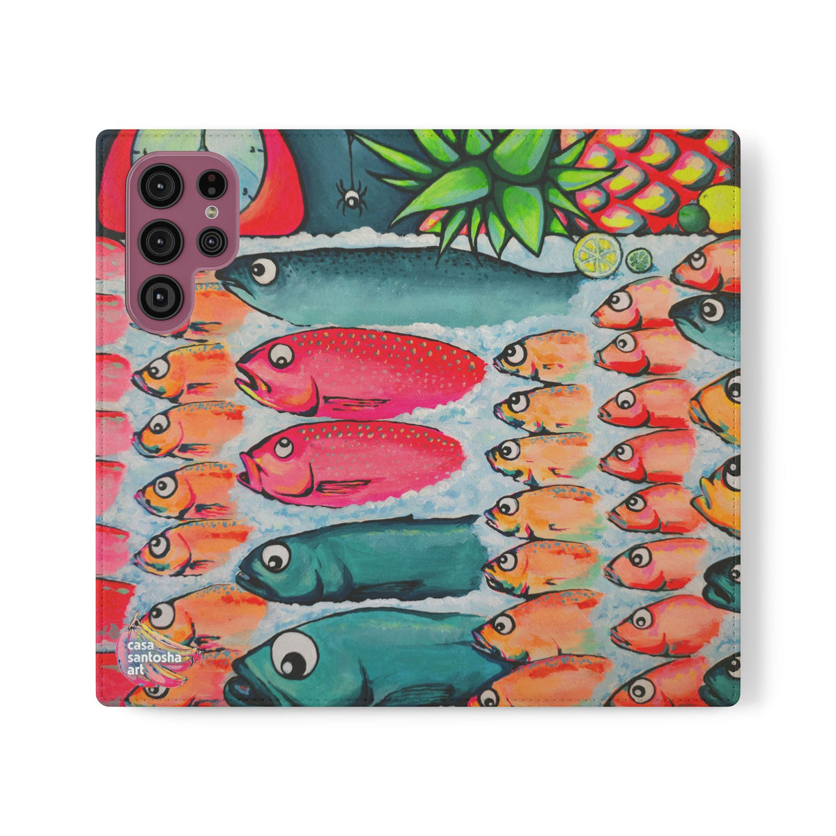 Neon Cabo Fish Market Flip Phone Case – Wallet Cover with Card Slots